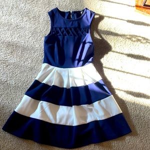 Blue and white dress